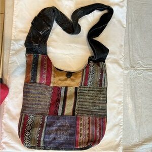 Kathmandu Imports Crossbody Bag Patchwork Distressed Zipper Hippie Boho FLAW